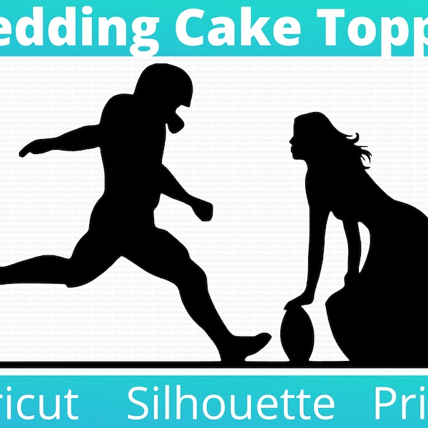 Football Kicker Groom and Holder Bride Wedding Cake Topper - SVG . Instant Download PNG, Cricut, Silhouette, Print