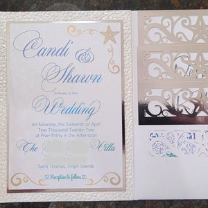 Beach Wedding Invitation SVG Template Download, Digital Cut File wedding, invitation Cricut, Shell, destination, ocean, starfish image 4