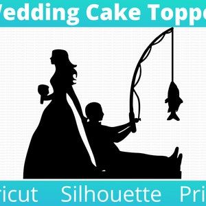 Bride Dragging Fishing Fisherman Groom Wedding Cake Topper - SVG . Instant Download PNG, Cricut, Silhouette, Print