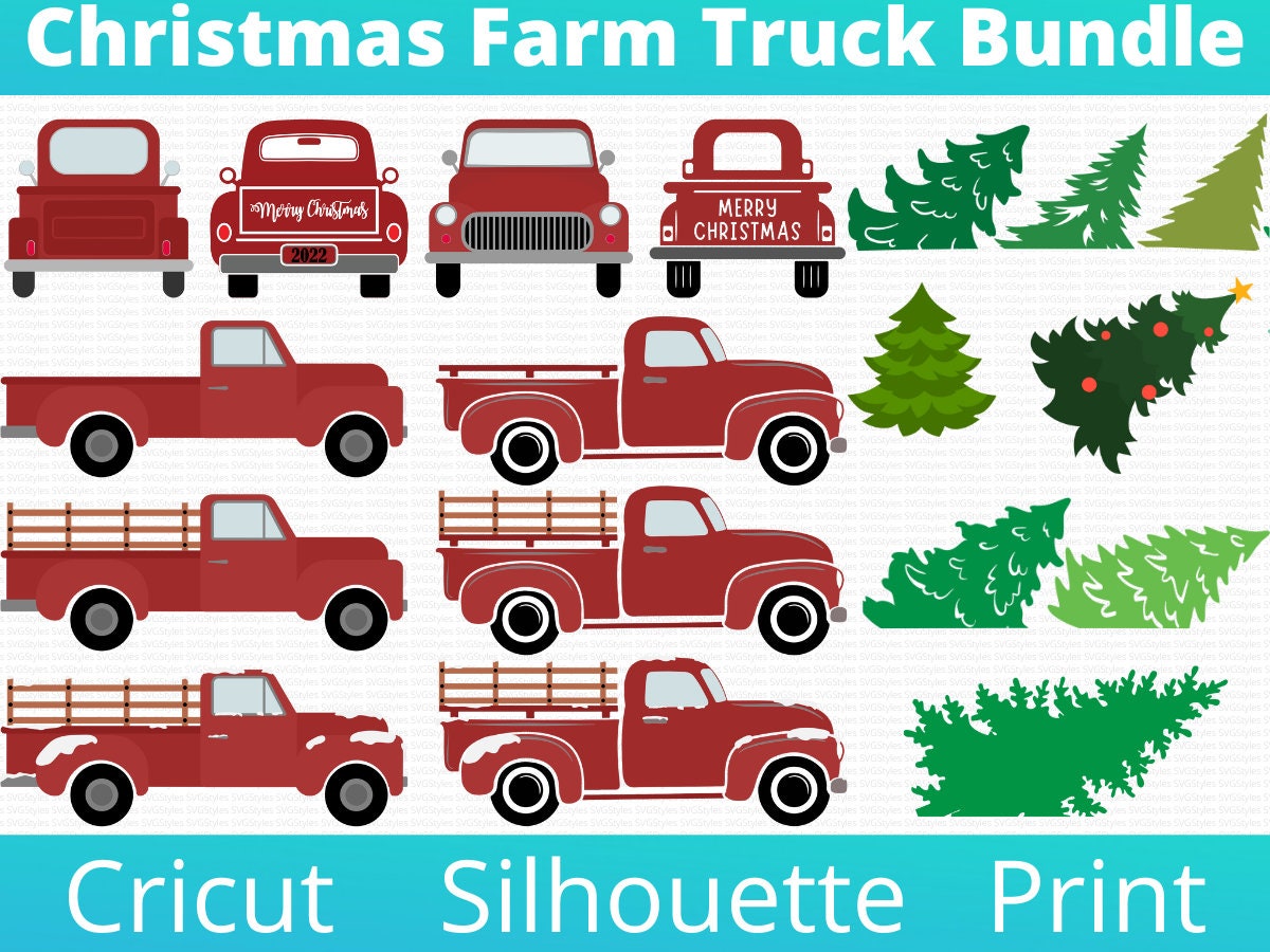 Red Christmas Farm Truck SVG PNG Print Bundle. DIY Do It - Etsy