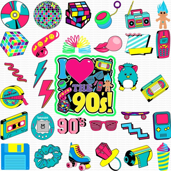 90s SVG, 90s PNG, I Love The 90s Svg, I Love The 90s Png, 90's Svg, 90s Clipart, 90s Theme Party Vibes Y2K Retro Nostalgia 80s 1990s Cricut