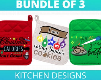 Christmas Pot Holder SVG Bundle, Potholder svg, Oven Mitt SVG, Kitchen SVG Bundle, Baking Svg, Funny Kitchen Quotes, Cut File Cricut