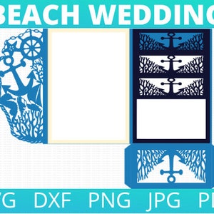 DIY 5x7 Beach Wedding Invitation SVG Template. Nautical Tri-Fold Wedding Invitation SVG Cricut, Silhouette, Cut Machines, Digital Cut File