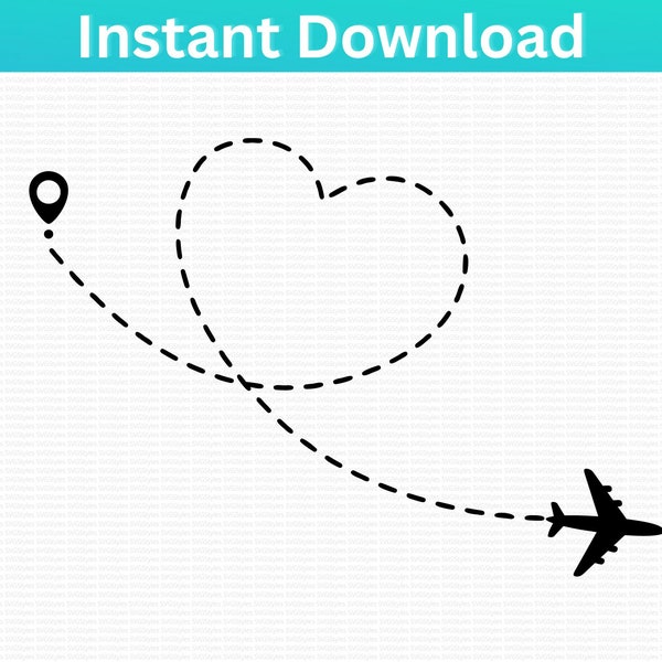 Airplane Heart Loop SVG Plane SVG. Destination Wedding, Travel, Vacation. Png Clip Art Files Cricut Silhouette Cutting Files
