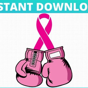 SVG of Pink Boxing Gloves for Breast Cancer Awareness to Fight and Become a Survivor. Wear Pink Ribbon. PNG Cut File 4 Cricut and Silhouette