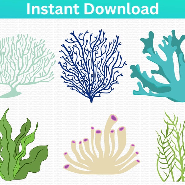 Coral SVG Coral Reef SVG Bundle. Seaweed Sea Fan Ocean Beach Marine Nautical Clipart cut file