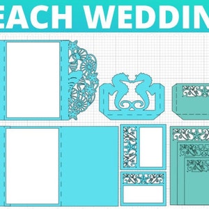 Beach Wedding Invitation SVG Template Download, Digital Cut File wedding, invitation Cricut, Shell, destination, ocean, starfish image 1