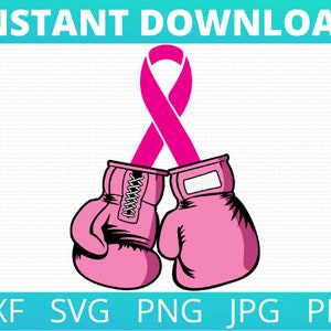 SVG of Pink Boxing Gloves for Breast Cancer Awareness to Fight and Become a Survivor. Wear Pink Ribbon. PNG Cut File 4 Cricut and Silhouette
