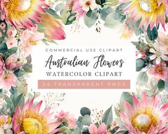 Imágenes prediseñadas de flores australianas, ramos de flores en acuarela, bodas, flores australianas, desierto, eucalipto (uso comercial)