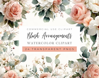 Imágenes prediseñadas de arreglos florales en tonos rosados, ramos de novia, invitación floral elegante, colores suaves, rosas, eucalipto (uso comercial).
