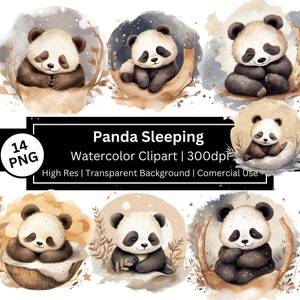 Schlafender Panda Clipart, niedlicher Aquarell Panda, Babyparty, Jubiläum, Kinderzimmer Kunst, magisch, Buchillustration, kommerzielle Nutzung, POD erlaubt