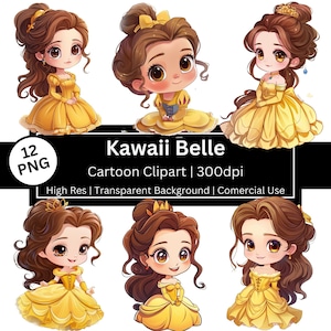 Belle Cute Clipart, Gelbe Prinzessin, Die Schöne und das Biest, Fantasy Märchen, Kawaii, Cartoon, Prinzessin Party, Kommerzielle Nutzung, POD Erlaubt