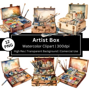 Aquarell Painter Box Clipart, künstlerische Vibes, Malerei, Hobby Clipart, Kunstgalerie, Farbpalette, Pinsel, Künstlerischer Geist, POD erlaubt