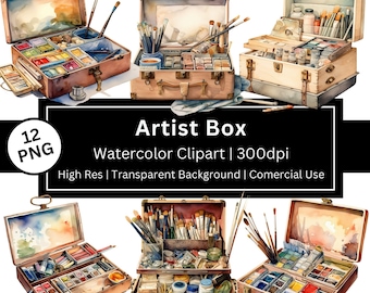 水彩画家ボックスのクリップアート、画材、パレット、アーティストボックス、趣味、ブラシ、趣味（商用利用）