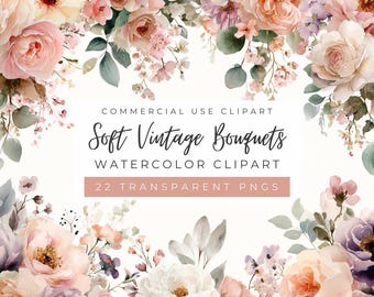 Imágenes prediseñadas de ramos vintage, arreglos en colores suaves, invitación de boda de primavera, rosa empolvada, lila (uso comercial)