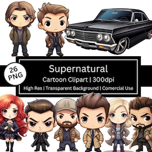 Supernatural niedliche Charaktere, Impala, Cartoon Clipart, Chibi Clipart, Kawaii, Serie Wandkunst, Fan Art, freie kommerzielle Nutzung, POD erlaubt