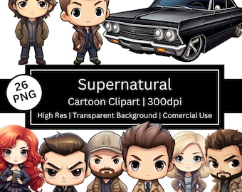 Kawaii Supernatural Clipart, Chibi Impala, Fan Art Cartoon, TV Show (Commercial Use, POD Allowed)