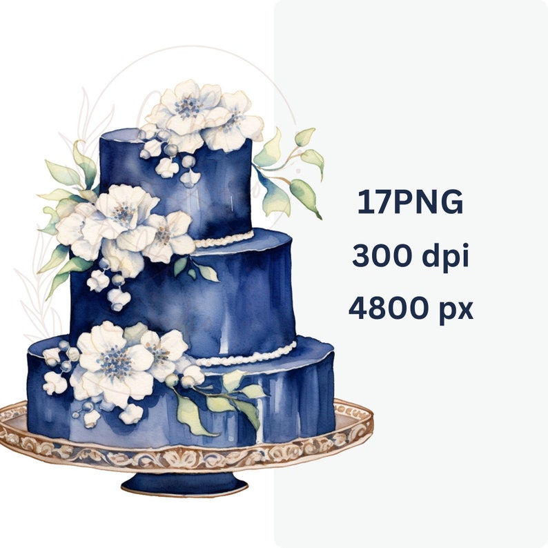 Blue Wedding Cake Clipart, Watercolor Cakes, Sweets Illustration ...
