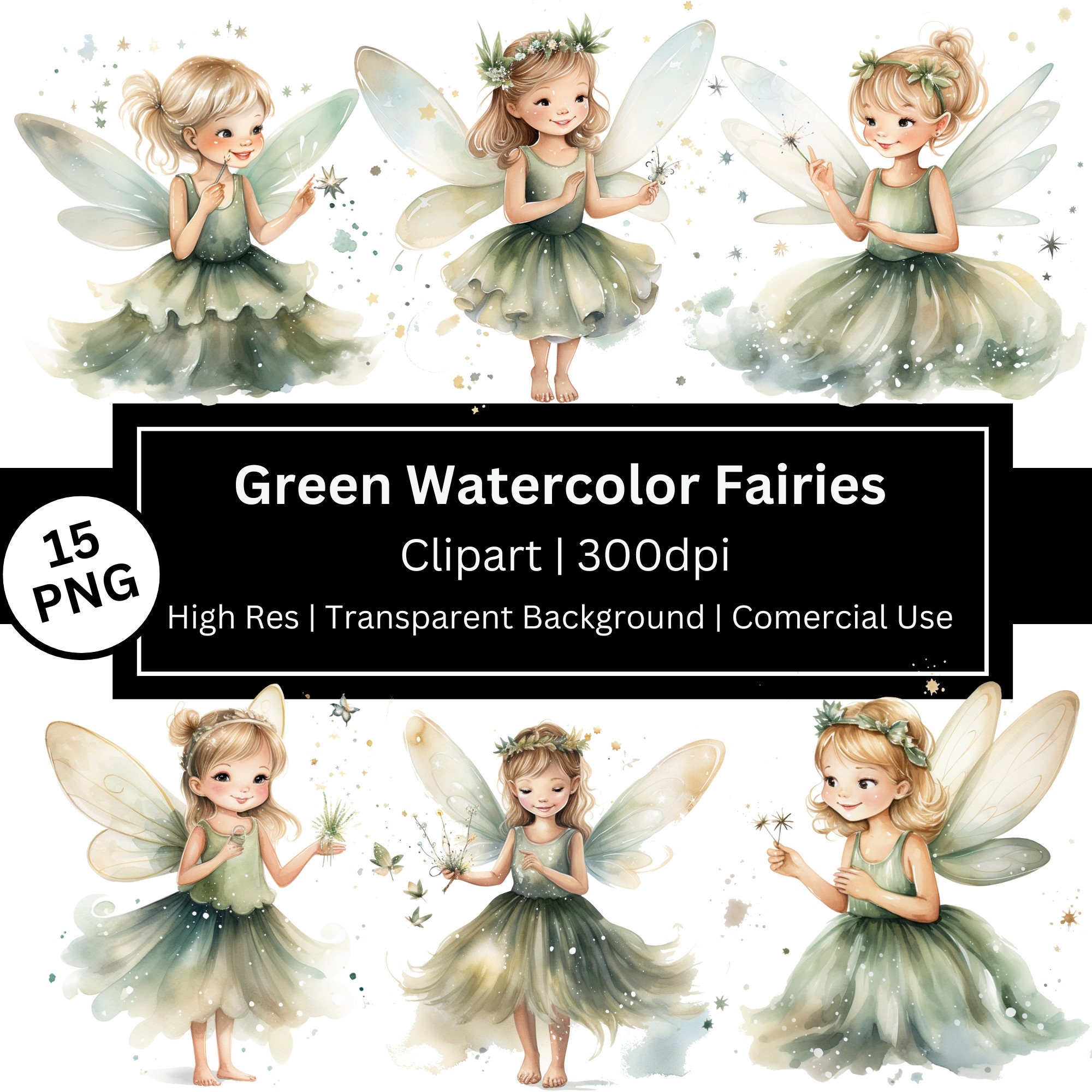 Green Fairy Clipart, Watercolor Nature Fairies, Magical Forest PNG ...