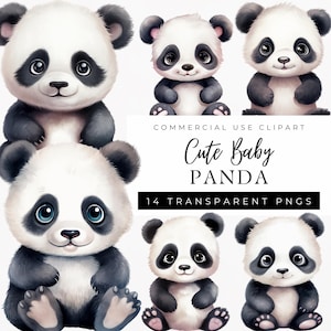 Cute Baby Panda Clipart, Cute Watercolor Panda, Baby shower, Birthday, Kids Room Wall Art, Book illustration, Commercial Use, POD Allowed