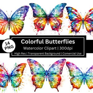 Schmetterlinge Aquarell Clipart, Regenbogen Schmetterling, Schmetterling Grafiken, Scrapbooking, bunt, Fantasy, Garten, kommerzielle Nutzung, POD erlaubt