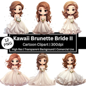 Süße Braut Braut Clipart, Kawaii Braut, süße Hochzeitsgrafik, Hochzeitskleid, Junk Journal, Hochzeitsplaner, Aufkleber, Kommerzielle Nutzung, POD