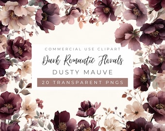 Imágenes prediseñadas florales románticas oscuras, arreglos malva empolvados, flores góticas, estilo cottagecore, invitación de boda (uso comercial)
