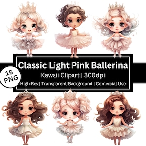 Schattige roze ballerina clipart, kawaii meisje, schattige ballerina, kawaii stickers, verjaardag, feestdecoratie, gratis commercieel gebruik, POD toegestaan