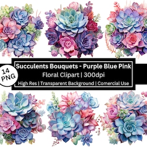 Imágenes prediseñadas de ramos de suculentas, imágenes prediseñadas florales, colores vivos, gráficos de boda en acuarela, amante de las plantas, cactus, uso comercial, se permite POD.