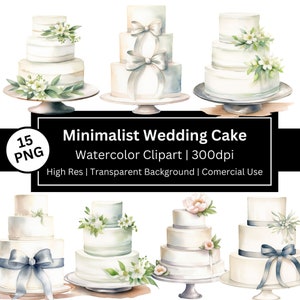 Clipart minimalista di torta nuziale, torta bianca ad acquerello, celebrazione, dolci, grafica di dessert, panetteria, compleanno, uso commerciale, POD consentito