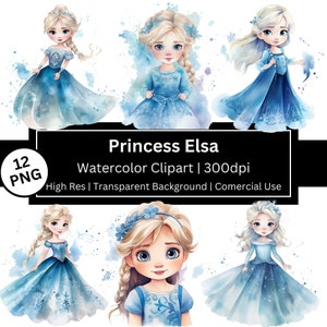Baby Princess Elsa Clipart, Ice Princess Graphics, Frozen PNG, Watercolor Fantasy Fairytale Clipart, Instant Download, Full Commercial Use