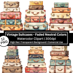 Vintage Koffer Clipart, Gepäck, Aquarell Reisen, Reiseplaner, Wanderlust, Tourismus Aufkleber, Scrapbook kommerzielle Nutzung, POD erlaubt