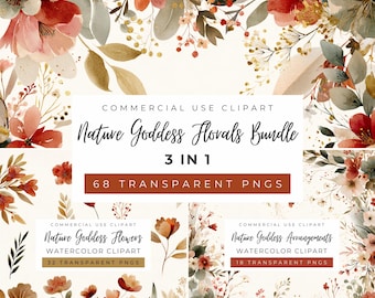 Paquete Diosa de la Naturaleza, Gráficos Florales, Boda Rústica, Colores Suaves, Flores Silvestres Secas, Etéreo (Uso Comercial)