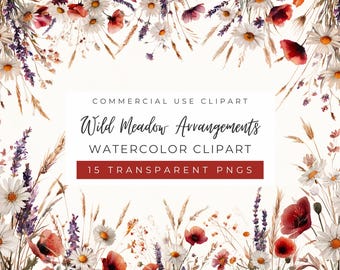 Imágenes prediseñadas de arreglos florales silvestres, ramos de flores silvestres, amapolas, boda floral bohemia, plantas secas (uso comercial)