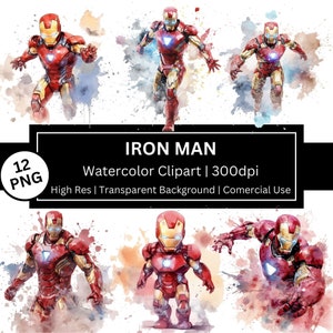 Iron Man Watercolor Clipart, Cute Kid Iron Man, Splash PNG, Super Hero graphics, Movie Wall Art, Sublimation, Comercial Use, POD Allowed