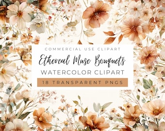 Imágenes prediseñadas de ramos de flores etéreas, arreglos florales de flores silvestres, colores terrosos, invitación de boda, Florencia (uso comercial)