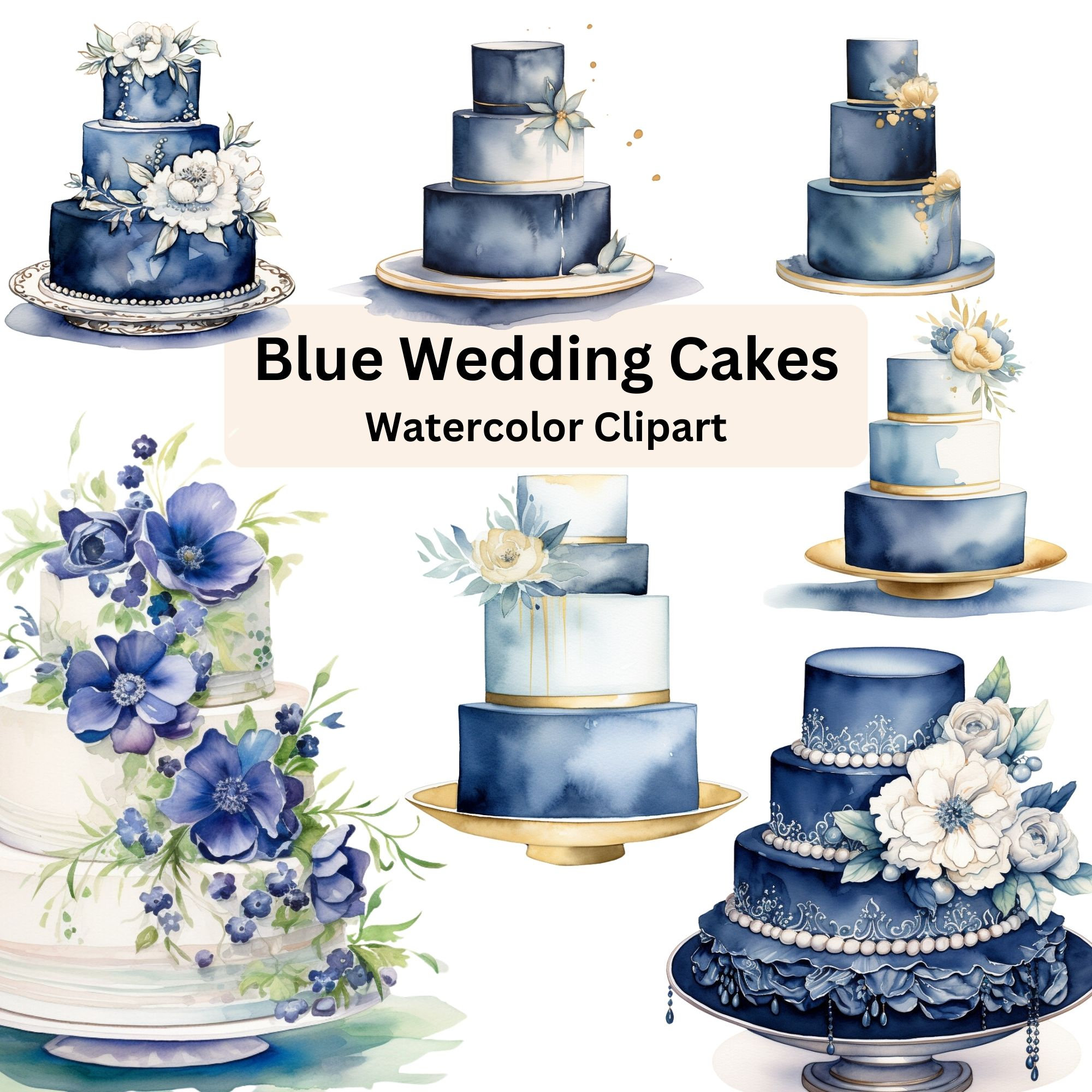 Blue Wedding Cake Clipart, Watercolor Elegant Desserts, Bakery, Classy ...