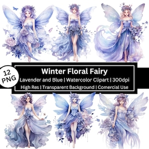 Winter Blumen Fee Clipart, blau und Lavendel, verzaubert, Imagination, Fantasy, magische Feen, Blumen, kommerzielle Nutzung, POD erlaubt