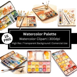 Imágenes prediseñadas de paleta de acuarela, paleta de colores, espíritu artístico, ambiente artístico, imágenes prediseñadas de pasatiempos, pinturas, tintas, pinceles, uso comercial, se permite POD