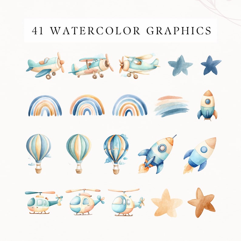 Watercolor Transport Clipart, Cute Vehicles, Blue Pastel Colors ...