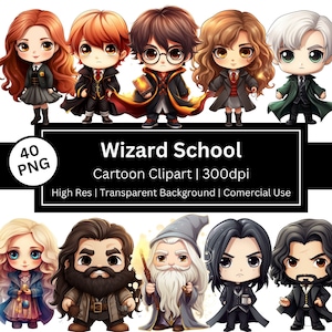 Imágenes prediseñadas de mago mágico, personajes lindos de magos, escuela de magos de dibujos animados, Chibi de alta resolución, Kawaii, arte de fan, uso comercial, POD permitido