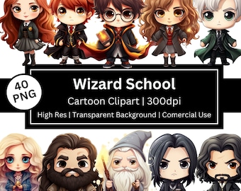 Kawaii Magic Wizard Clipart, Wizards characters, Cartoon Wizard School, Chibi Fan Art (Comercial Use)