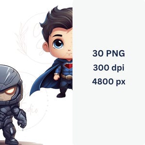 May include: A digital illustration of two cartoon superheroes. One is Superman, wearing his iconic red and blue suit with a cape. The other is a dark grey superhero with a helmet. The image is 4800 pixels wide and 300 dpi.