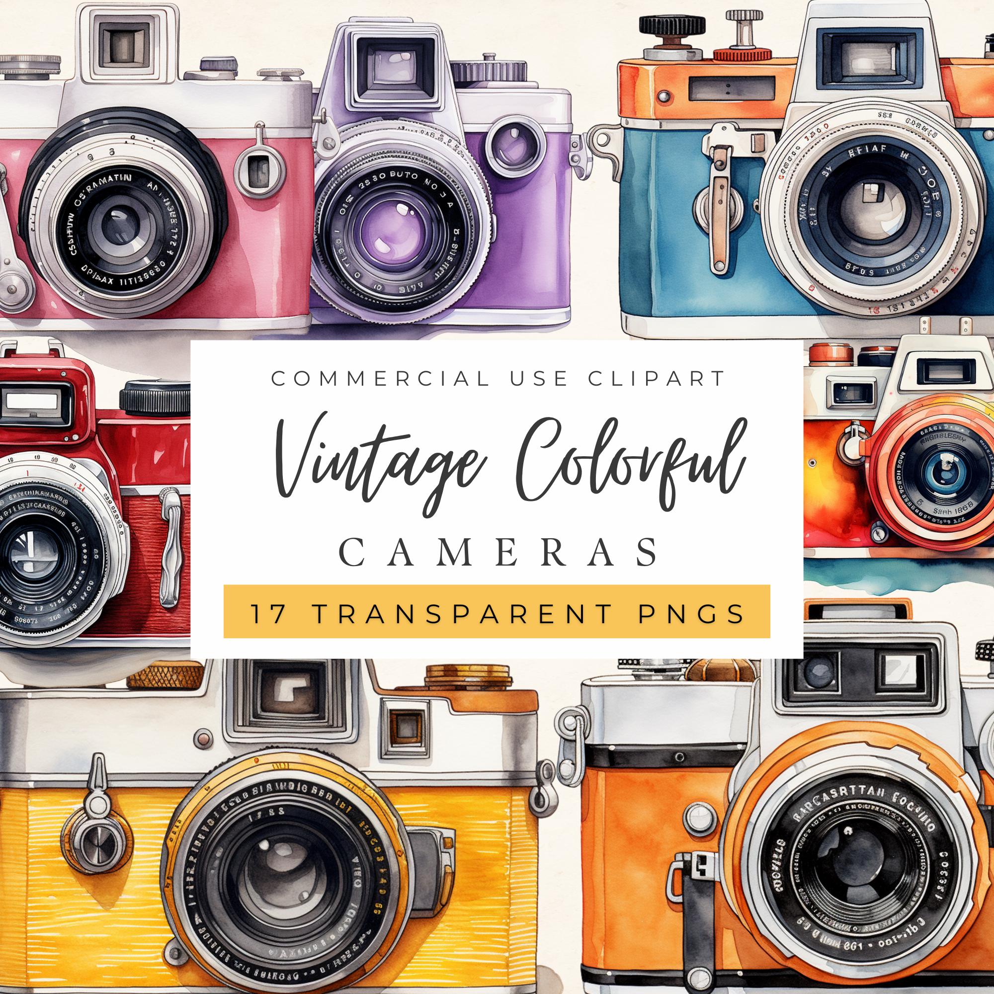 Vintage Camera Clipart, Colorful Cameras, Old Style, Retro Photography ...