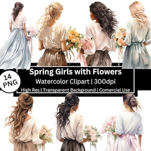 Chica de primavera con flores, clipart de acuarela, chicas de primavera, boda, vestido, novia png, mujeres, colores neutros, publicidad gratuita, se permite POD
