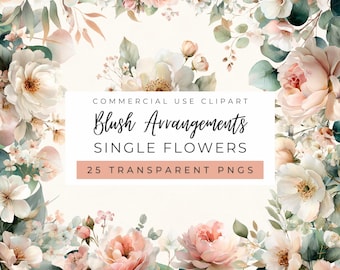 Imágenes prediseñadas de flores individuales en tonos rosados, flores para bodas, eucalipto, follaje, invitación elegante, colores suaves (uso comercial)