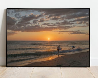Beach Sunset Photography Print, Landscape Wall Art (Digital Download)