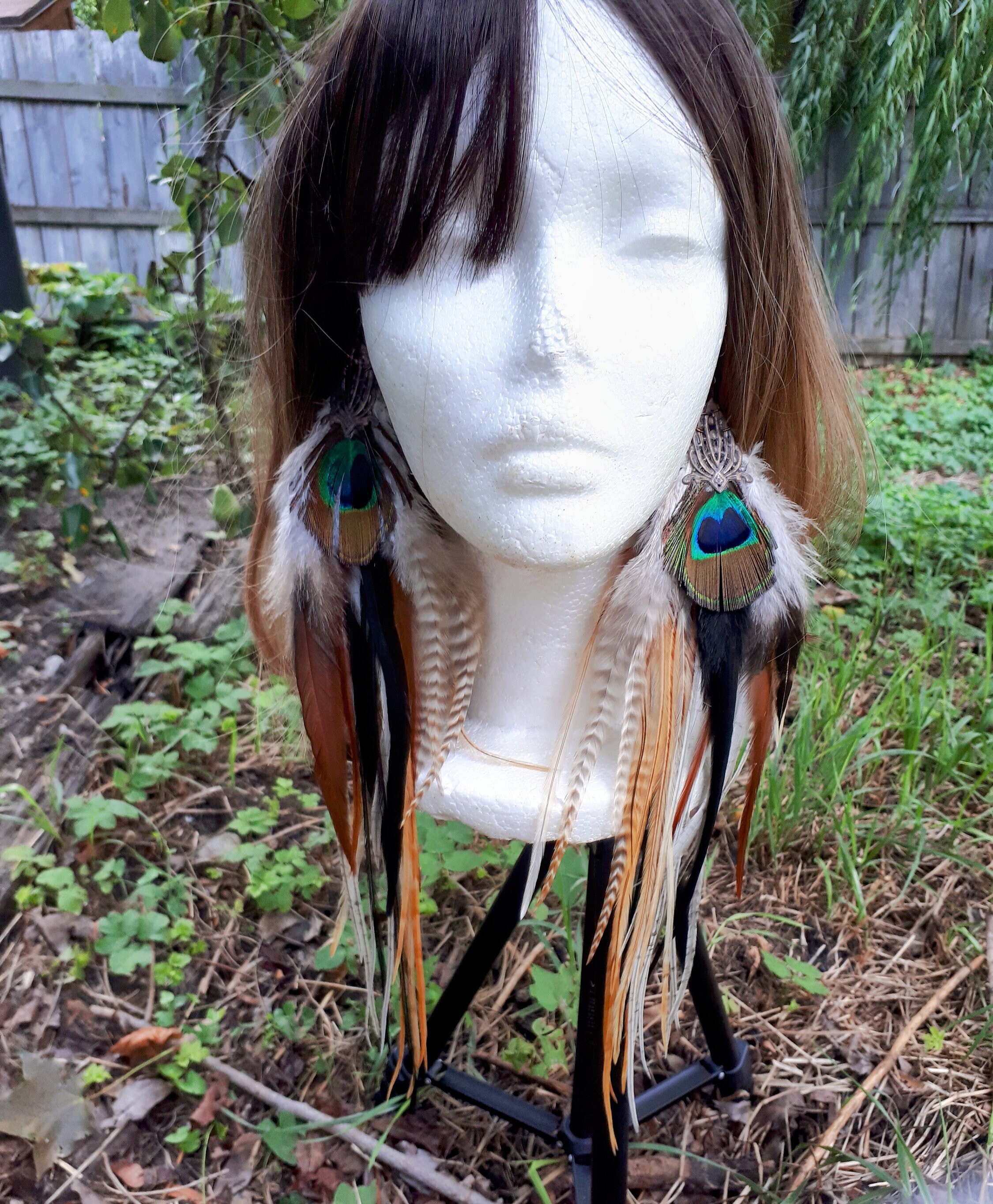 Long Big Natural Feather Earrings Forest Nymph Boho Reiki  display picture 2