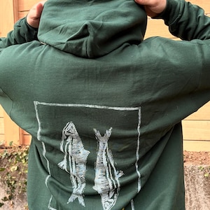 Hand Block Printed Hoodie: Eco-Friendly Twin Fish Sweatshirt