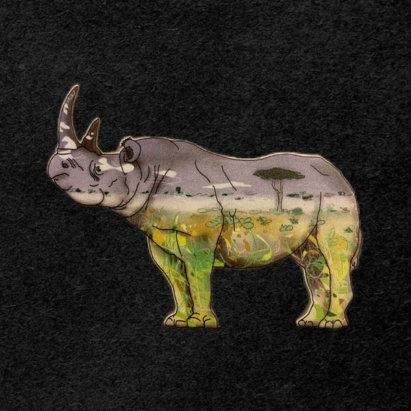 Rhino Vinyl Sticker, 86% of profits donated towards rhino preservation foundation WWF, 4"x2.5" (clear vinyl boarder)